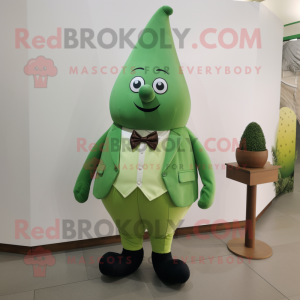 Green Pear mascot costume character dressed with a Chinos and Bow ties