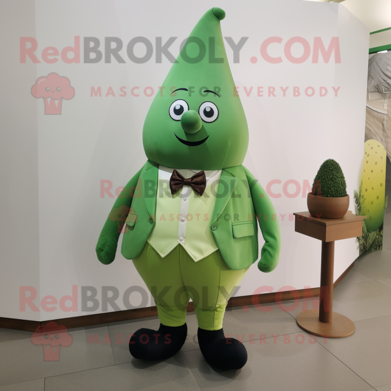 Green Pear mascot costume character dressed with a Chinos and Bow ties Green Pear mascot costume character dressed with a Chinos and Bow ties