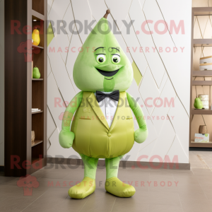 Green Pear mascot costume character dressed with a Chinos and Bow ties