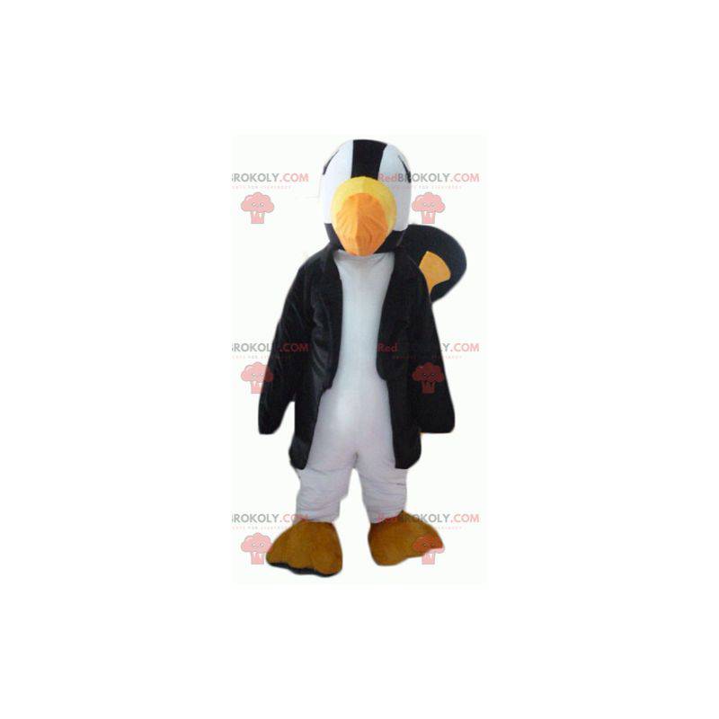 Mascotte de toucan de perroquet noir blanc et jaune -