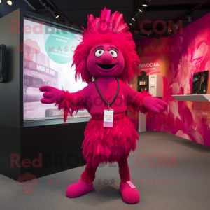 Magenta Chief mascot costume character dressed with a Playsuit and Handbags