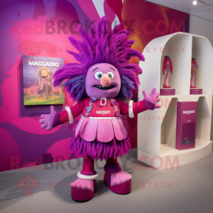 Magenta Chief mascot costume character dressed with a Playsuit and Handbags