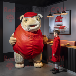 Red Beef Wellington mascot costume character dressed with a Turtleneck and Watches