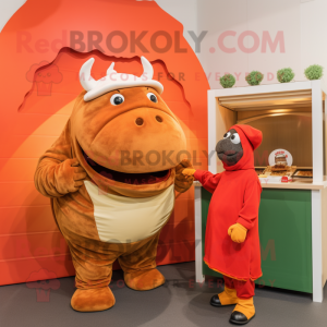 Red Beef Wellington mascot costume character dressed with a Turtleneck and Watches