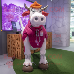 Magenta Guernsey Cow mascot costume character dressed with a Chinos and Keychains