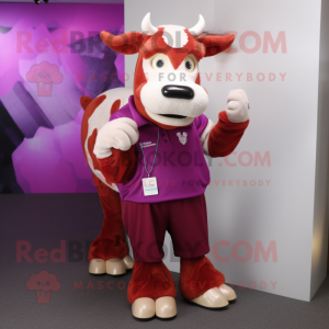 Magenta Guernsey Cow mascot costume character dressed with a Chinos and Keychains