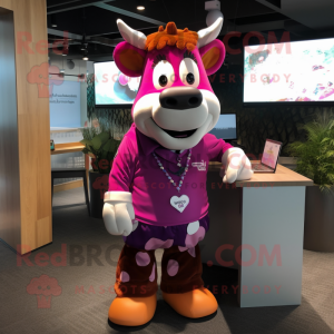 Magenta Guernsey Cow maskot...