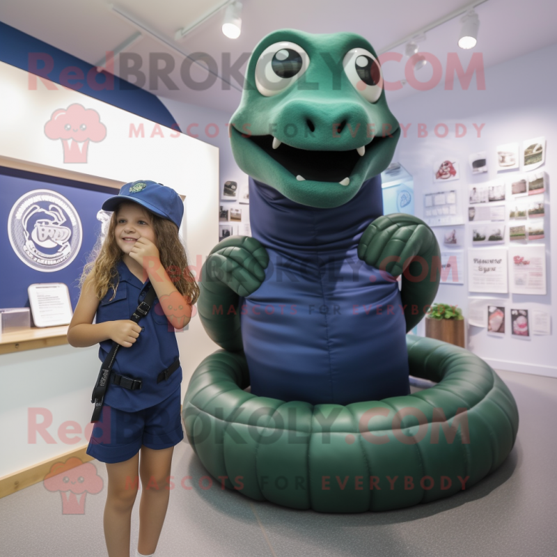 Navy Titanoboa mascot costume character dressed with a Tank Top and Backpacks Navy Titanoboa mascot costume character dressed with a Tank Top and Backpacks