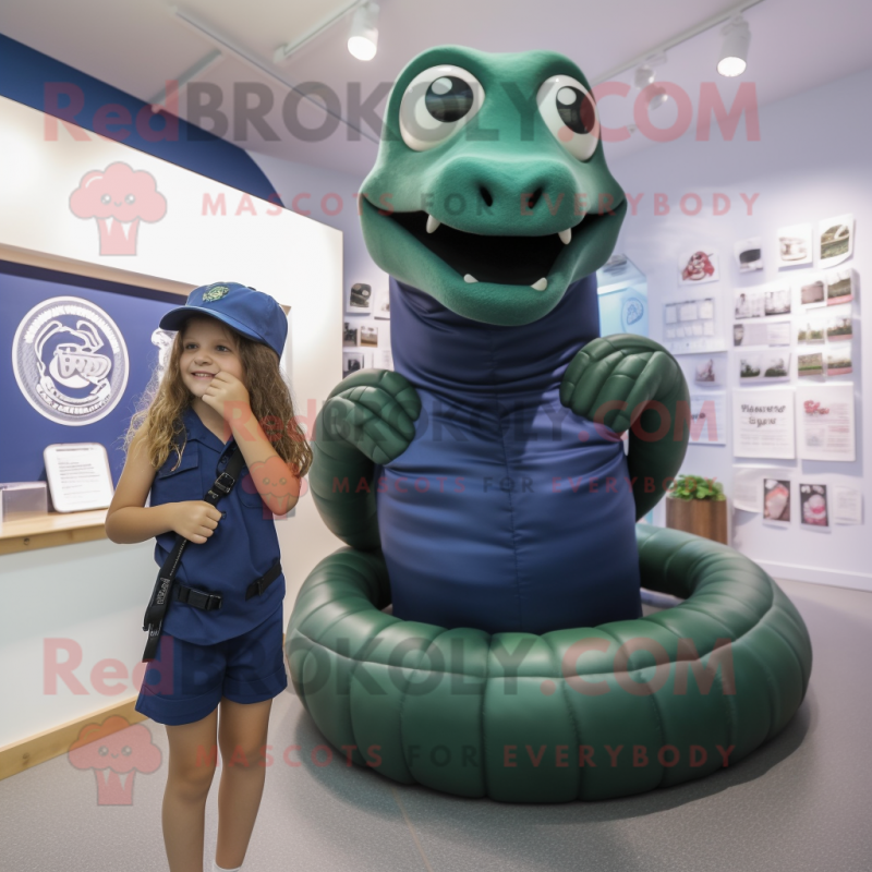 Navy Titanoboa mascot costume character dressed with a Tank Top and Backpacks