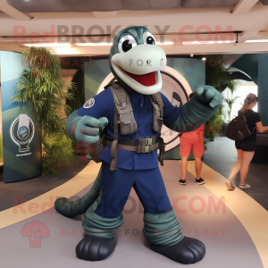 Navy Titanoboa mascot costume character dressed with a Tank Top and Backpacks