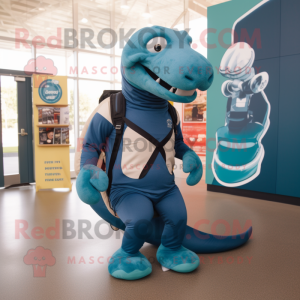 Navy Titanoboa mascot costume character dressed with a Tank Top and Backpacks