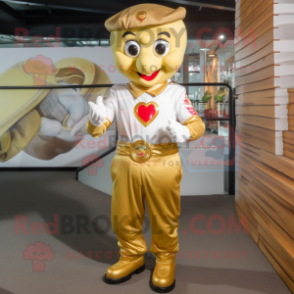 Gold Heart mascot costume character dressed with a Chinos and Bracelet watches
