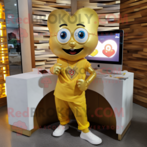 Gold Heart mascot costume character dressed with a Chinos and Bracelet watches