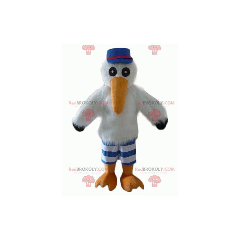 Stork måge maskot med hætte og trøje - Redbrokoly.com