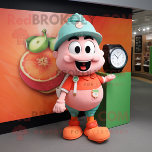 Peach Wrist Watch mascot costume character dressed with a Romper and Wallets