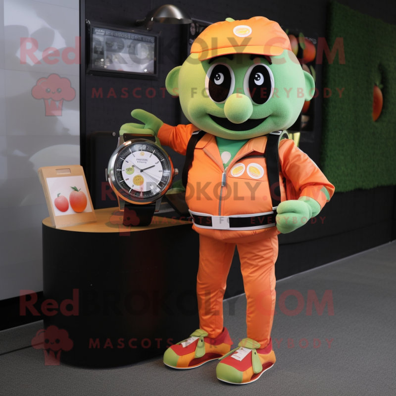 Peach Wrist Watch mascot costume character dressed with a Romper and Wallets