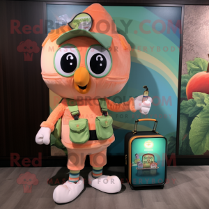 Peach Wrist Watch mascot costume character dressed with a Romper and Wallets