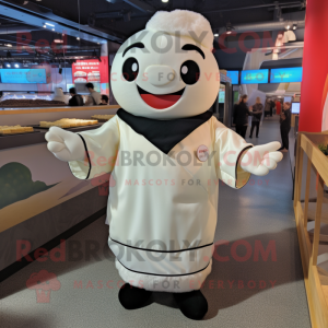 White Sushi mascot costume character dressed with a Coat and Suspenders