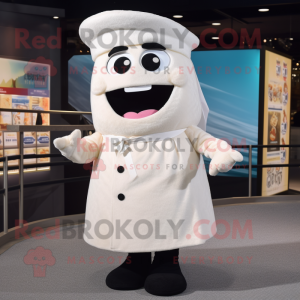 White Sushi mascot costume character dressed with a Coat and Suspenders