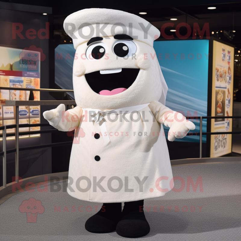 White Sushi mascot costume character dressed with a Coat and Suspenders White Sushi mascot costume character dressed with a Coat and Suspenders
