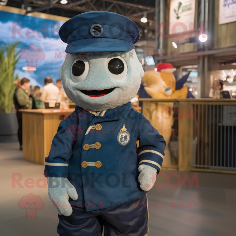 Navy Cod mascot costume character dressed with a Dungarees and Bracelets