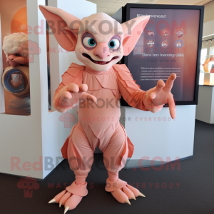 Peach Gargoyle mascot costume character dressed with a Romper and Foot pads