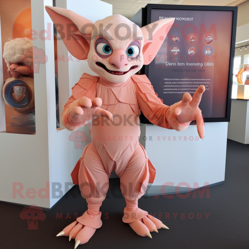 Peach Gargoyle mascot costume character dressed with a Romper and Foot pads Peach Gargoyle mascot costume character dressed with a Romper and Foot pads