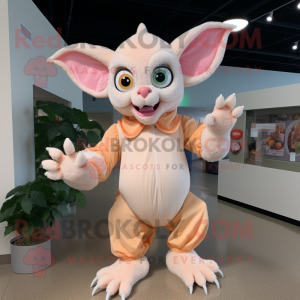 Peach Gargoyle mascot costume character dressed with a Romper and Foot pads