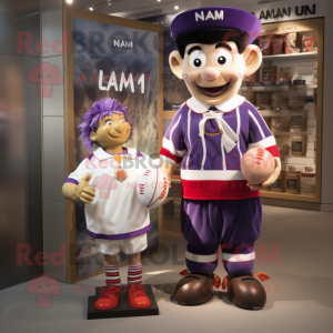 nan Plum mascot costume character dressed with a Rugby Shirt and Ties