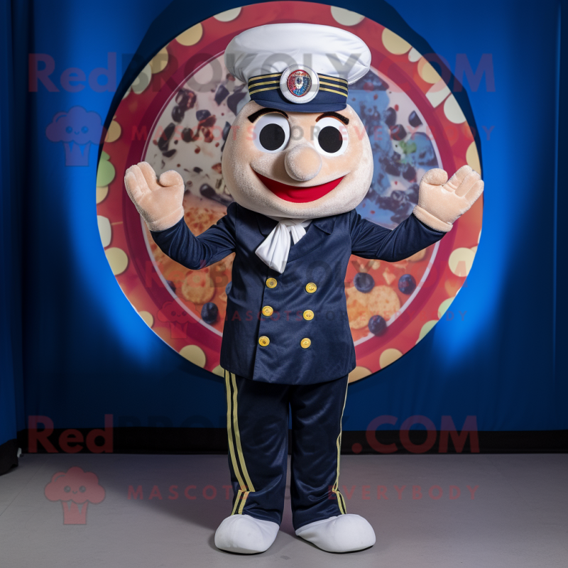 Navy Pizza mascot costume character dressed with a Waistcoat and Headbands