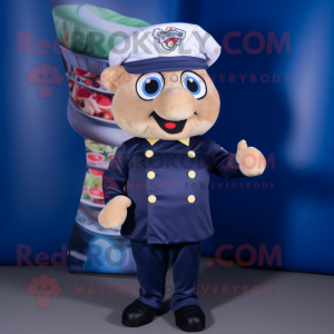 Navy Pizza mascot costume character dressed with a Waistcoat and Headbands
