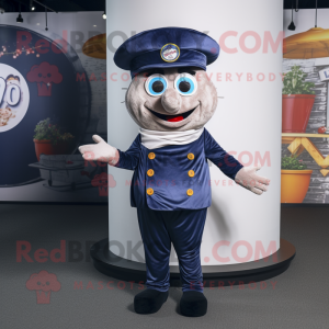 Navy Pizza mascot costume character dressed with a Waistcoat and Headbands