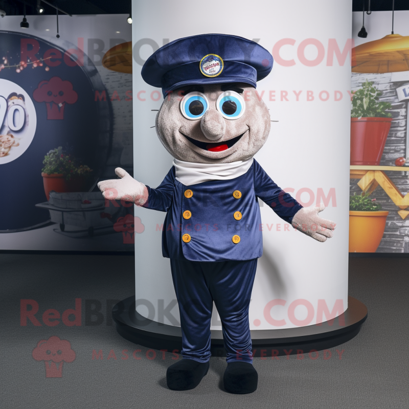 Navy Pizza mascot costume character dressed with a Waistcoat and Headbands Navy Pizza mascot costume character dressed with a Waistcoat and Headbands
