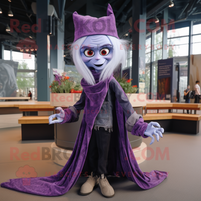 Lavender Vampire mascot costume character dressed with a Bootcut Jeans and Scarves