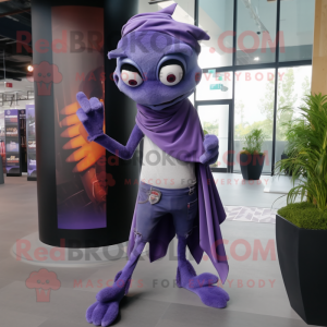 Lavender Vampire mascot costume character dressed with a Bootcut Jeans and Scarves