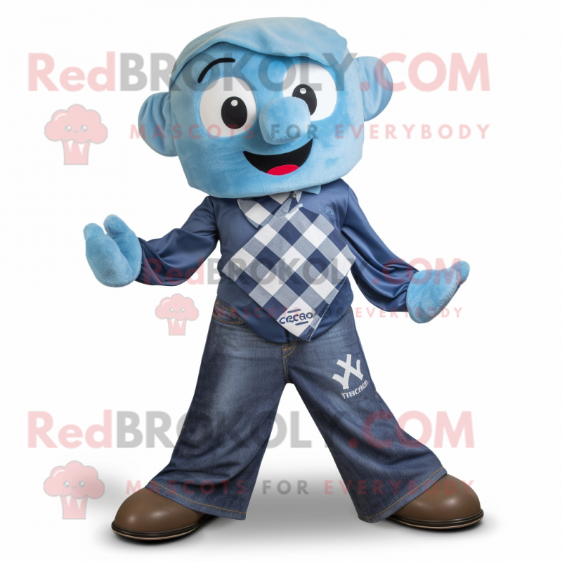 Blue Celtic Cross mascot costume character dressed with a Bootcut Jeans and Scarves Blue Celtic Cross mascot costume character dressed with a Bootcut Jeans and Scarves