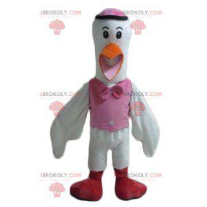 Mascotte de cigogne blanche orange rose et rouge -