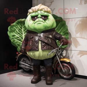 nan Cabbage mascot costume character dressed with a Biker Jacket and Handbags