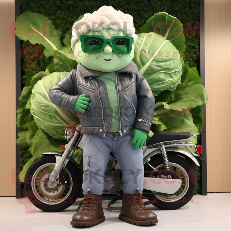 nan Cabbage mascot costume character dressed with a Biker Jacket and Handbags