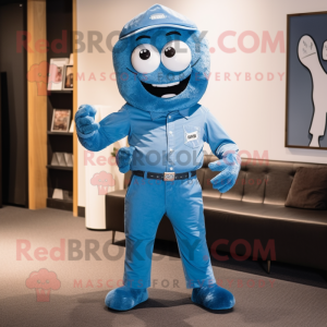 Blue But mascot costume character dressed with a Jeans and Tie pins