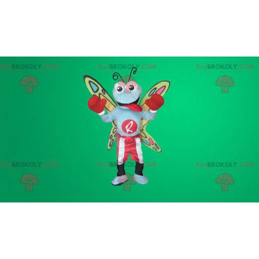 Mascota mariposa colorida en ropa de boxeo - Redbrokoly.com
