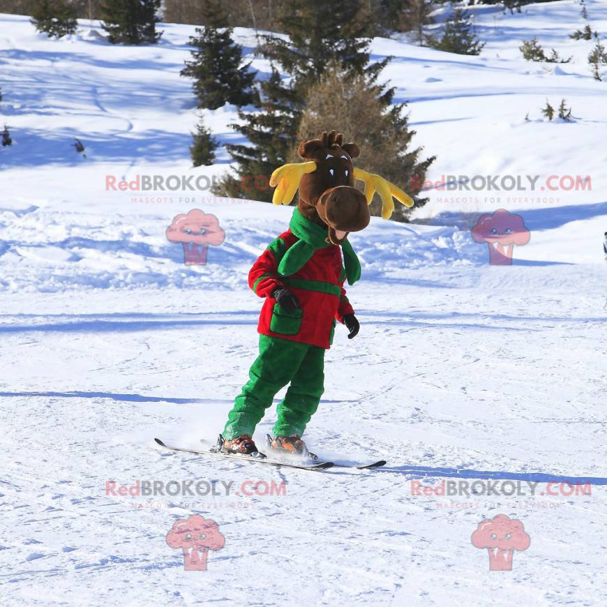 Hnědý sobí maskot se žlutým parohem - Redbrokoly.com