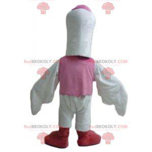 Mascotte de cigogne blanche orange rose et rouge -