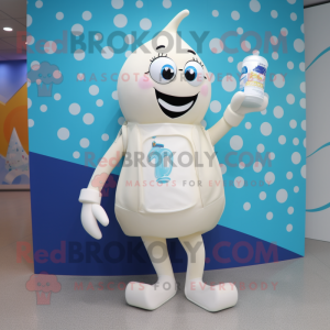 Cream Bottle Of Milk mascot costume character dressed with a Swimwear and Backpacks