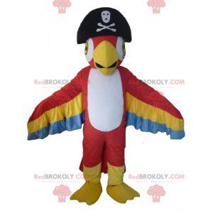 Dreifarbiges Papageienmaskottchen mit Piratenhut -