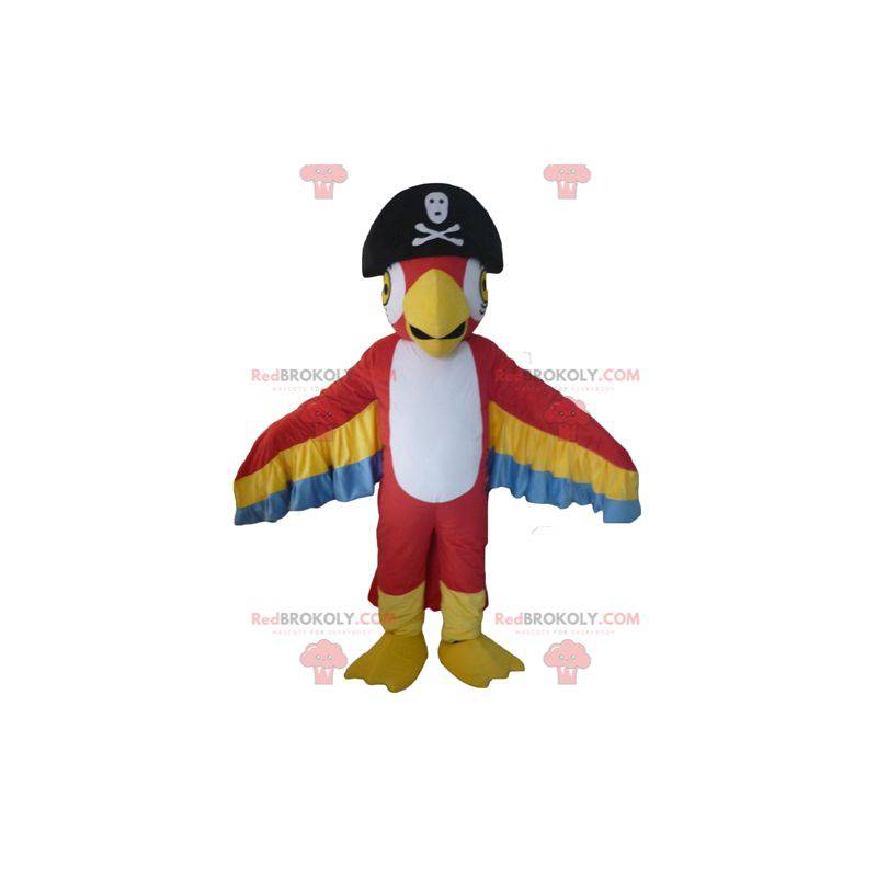 Mascotte de perroquet tricolore avec un chapeau de pirate -