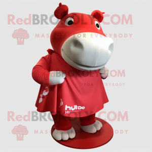 Red Hippopotamus mascot costume character dressed with a A-Line Skirt and Wraps