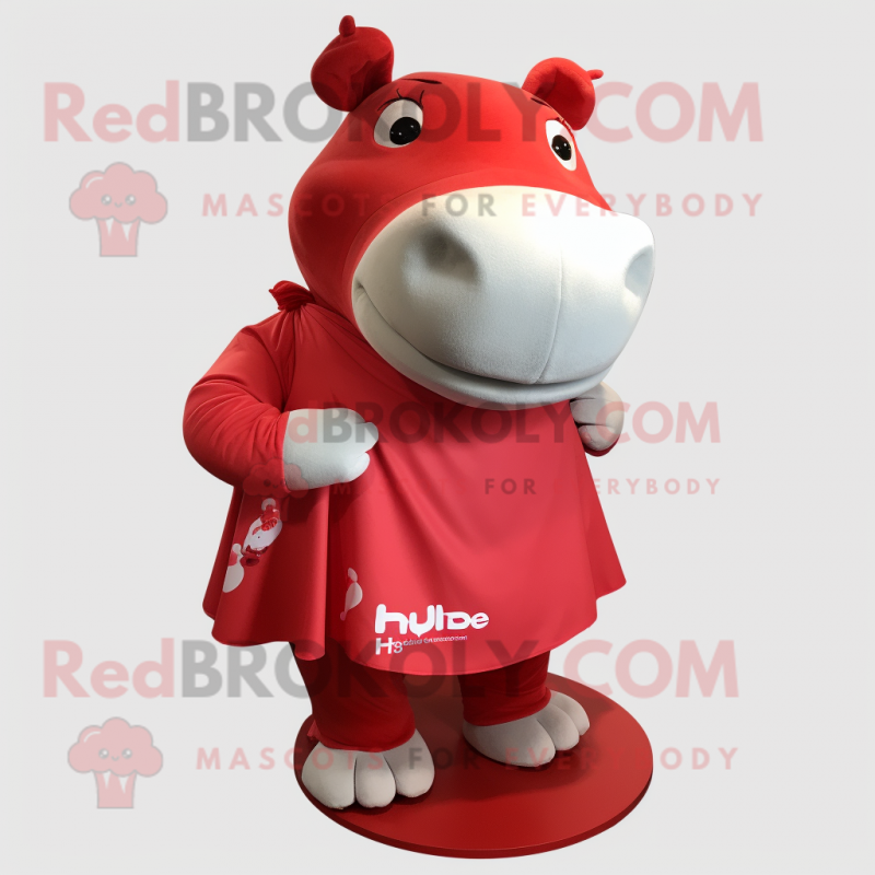 Red Hippopotamus mascot costume character dressed with a A-Line Skirt and Wraps Red Hippopotamus mascot costume character dressed with a A-Line Skirt and Wraps