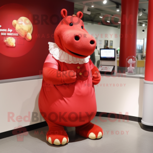 Rood Nijlpaard mascotte...
