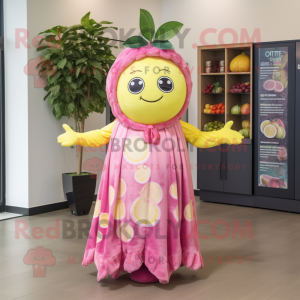 Pink Lemon mascot costume character dressed with a Maxi Dress and Headbands